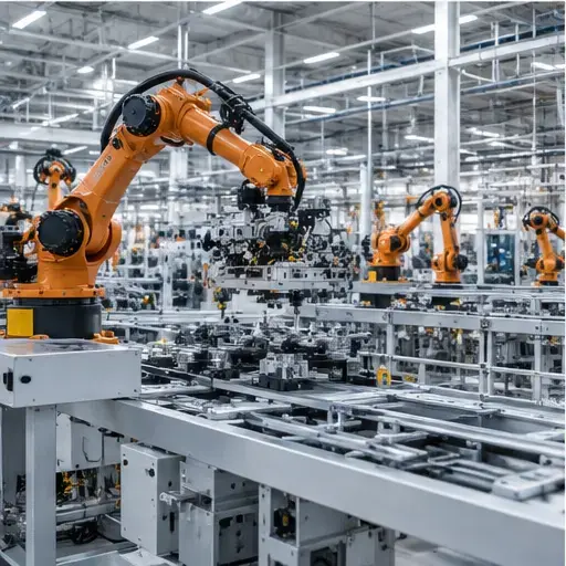 Línea industrial con automatización robótica
